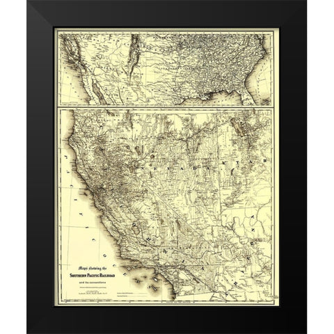 Southern Pacific Railroad with Connections 1875 Black Modern Wood Framed Art Print by Colton