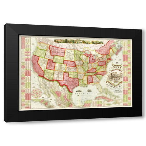 American Union Railroads - Haasis 1866 Black Modern Wood Framed Art Print with Double Matting by Haasis