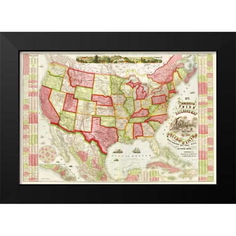 American Union Railroads - Haasis 1866 Black Modern Wood Framed Art Print by Haasis