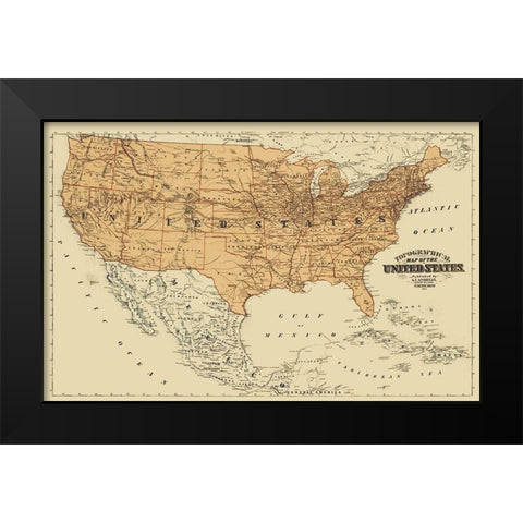United States Mexico Canada - Andreas 1873 Black Modern Wood Framed Art Print by Andreas