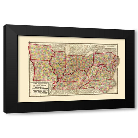 US - Iowa and Missouri - Pennsylvania and Carolina Black Modern Wood Framed Art Print with Double Matting by Baltimore