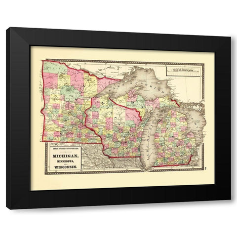 Michigan, Minnesota , Wisconsin - Baltimore 1873 Black Modern Wood Framed Art Print with Double Matting by Baltimore