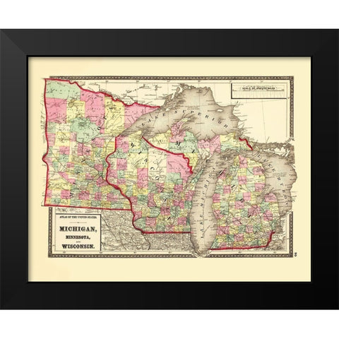 Michigan, Minnesota , Wisconsin - Baltimore 1873 Black Modern Wood Framed Art Print by Baltimore