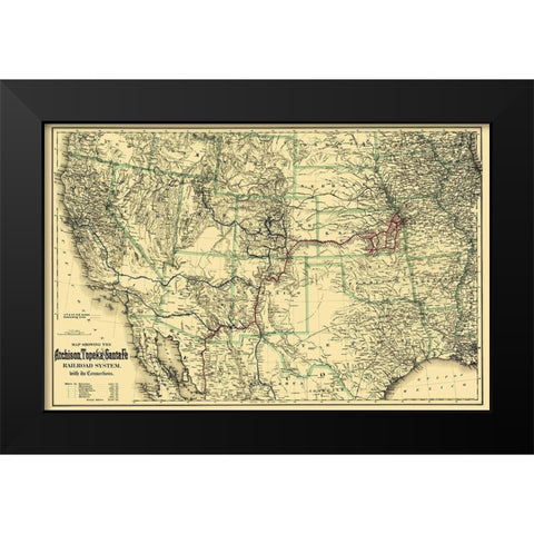 Atchison, Topeka and Santa Fe Railroad System 1883 Black Modern Wood Framed Art Print by Colton