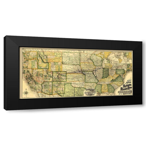 Burlington and Missouri River Railroad 1882 Black Modern Wood Framed Art Print by Rand McNally