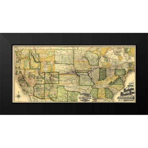 Burlington and Missouri River Railroad 1882 Black Modern Wood Framed Art Print by Rand McNally
