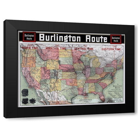 Burlington Railroad Route - Rand McNally 1892 Black Modern Wood Framed Art Print with Double Matting by Rand McNally