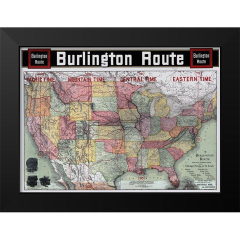 Burlington Railroad Route - Rand McNally 1892 Black Modern Wood Framed Art Print by Rand McNally