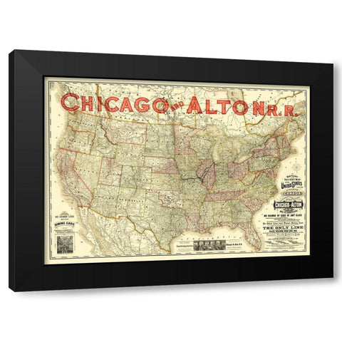 Chicago and Alton Railroad - Rand McNally 1883 Black Modern Wood Framed Art Print with Double Matting by Rand McNally