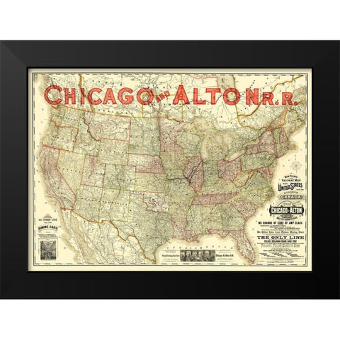 Chicago and Alton Railroad - Rand McNally 1883 Black Modern Wood Framed Art Print by Rand McNally