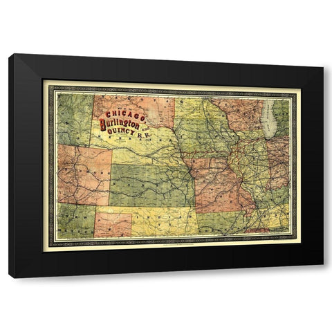 Chicago, Burlington and Quincy Railroad 1879 Black Modern Wood Framed Art Print with Double Matting by Heubach