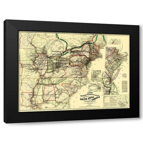 Railroads, Telegraph, Express in US, Canada 1867 Black Modern Wood Framed Art Print with Double Matting by Lloyd