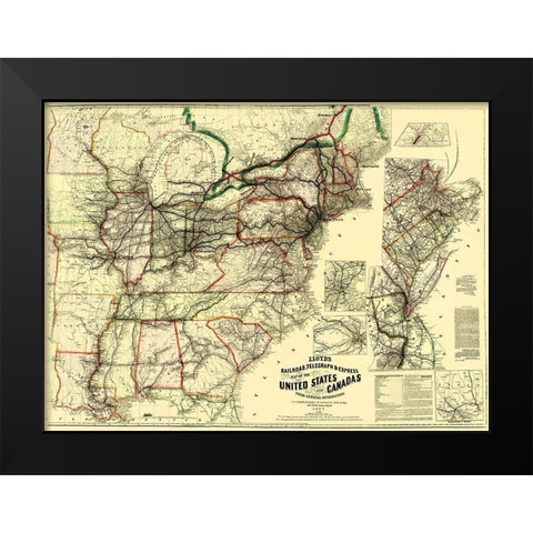 Railroads, Telegraph, Express in US, Canada 1867 Black Modern Wood Framed Art Print by Lloyd