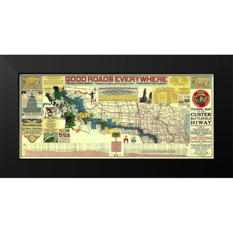 Custer Battlefield Highway - Mulford 1925 Black Modern Wood Framed Art Print by Mulford