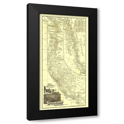 Pacific Coast Steamship Company Routes - 1891 Black Modern Wood Framed Art Print with Double Matting by McNally