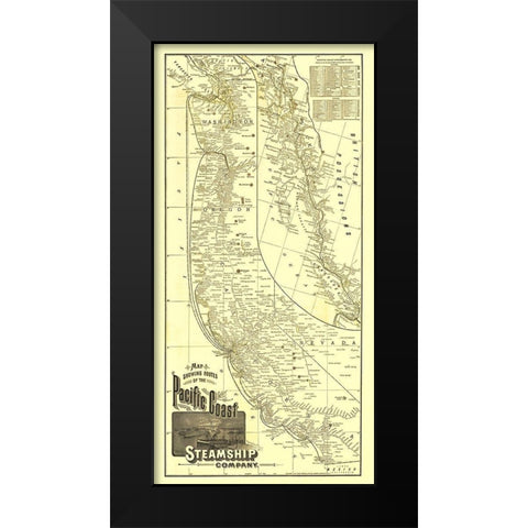 Pacific Coast Steamship Company Routes - 1891 Black Modern Wood Framed Art Print by McNally