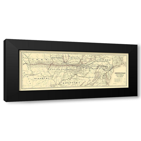 American Central Railway - Bien 1886 Black Modern Wood Framed Art Print by Bien