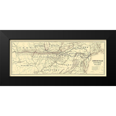 American Central Railway - Bien 1886 Black Modern Wood Framed Art Print by Bien