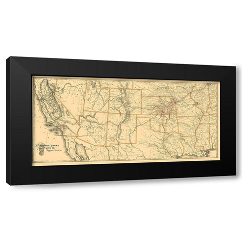 Atchison, Topeka Santa Fe Railway System 1899 Black Modern Wood Framed Art Print with Double Matting by American Bank Note
