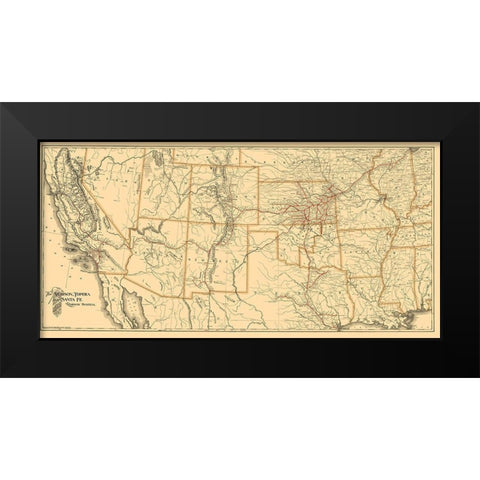 Atchison, Topeka Santa Fe Railway System 1899 Black Modern Wood Framed Art Print by American Bank Note