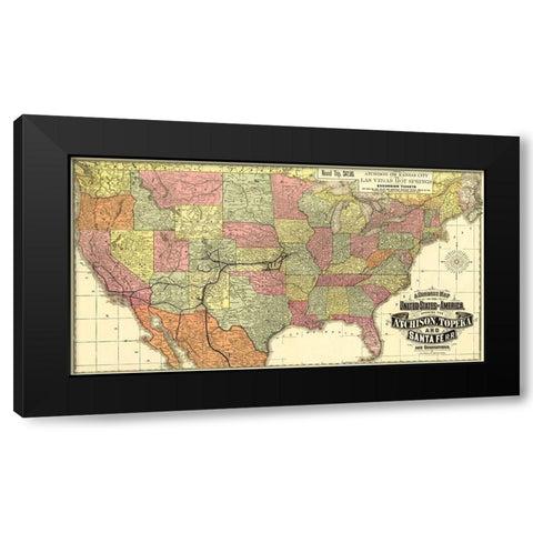 Atchison, Topeka and Santa Fe Railroad 1888 Black Modern Wood Framed Art Print with Double Matting by Rand McNally