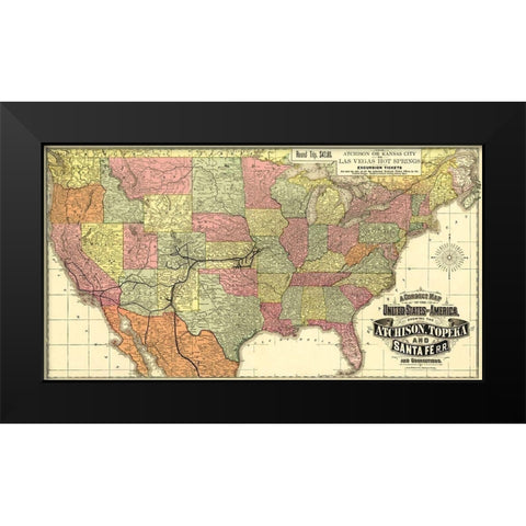 Atchison, Topeka and Santa Fe Railroad 1888 Black Modern Wood Framed Art Print by Rand McNally