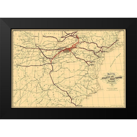 Atlantic and Great Western Railway - Bihan 1866 Black Modern Wood Framed Art Print by Bihan
