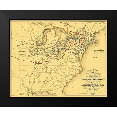 Atlantic Seaboard Trade Routes - Alpine 1853 Black Modern Wood Framed Art Print by Alpine