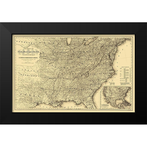 Atlantic, Mississippi and Ohio Railroad 1867 Black Modern Wood Framed Art Print by Colton