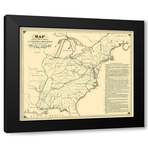 Baltimore and Ohio Railroad with Connections 1840 Black Modern Wood Framed Art Print with Double Matting by Weber