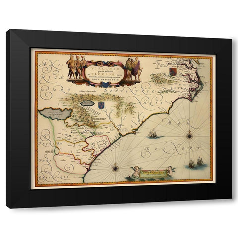 Southeast United States - Blaeu 1640 Black Modern Wood Framed Art Print by Blaeu
