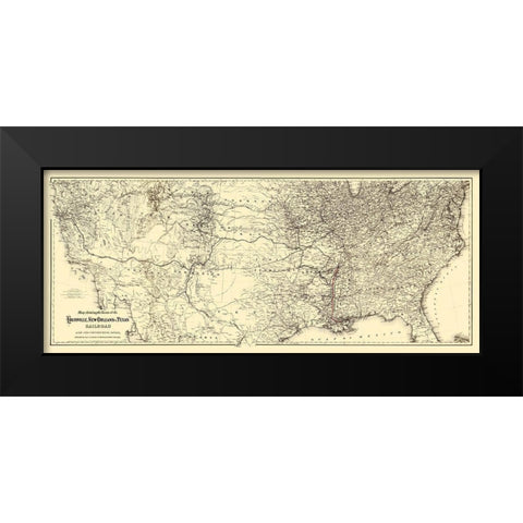 Louisville, New Orleans and Texas Railroad 1883 Black Modern Wood Framed Art Print by Colton