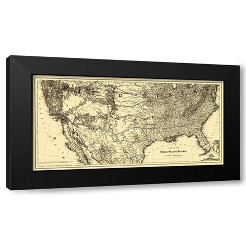 Texas and Pacific Railway - Colton 1876 Black Modern Wood Framed Art Print with Double Matting by Colton