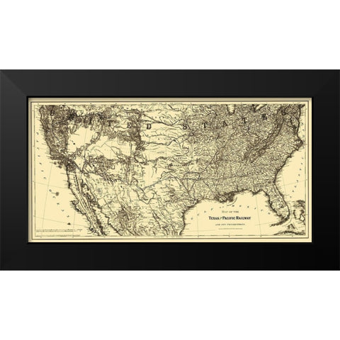 Texas and Pacific Railway - Colton 1876 Black Modern Wood Framed Art Print by Colton