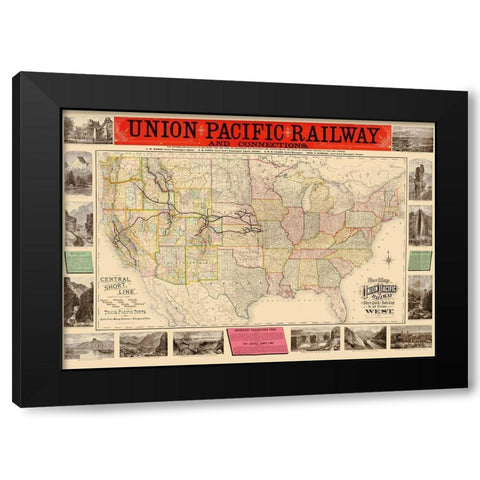 Union Pacific Railway - Rand McNally 1883 Black Modern Wood Framed Art Print by Rand McNally