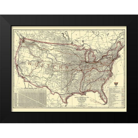 United States Transportation Lines 1921 Black Modern Wood Framed Art Print by Rand McNally