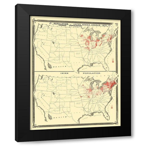 US Immigrant Distribution - Baskin 1876 Black Modern Wood Framed Art Print with Double Matting by Baskin
