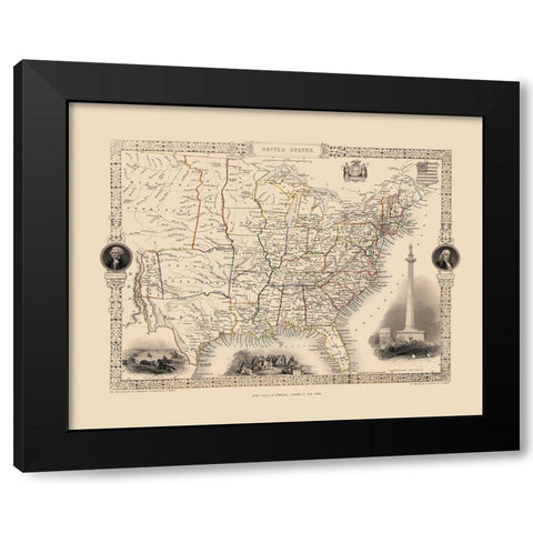 United States - Tallis 1851 Black Modern Wood Framed Art Print by Tallis