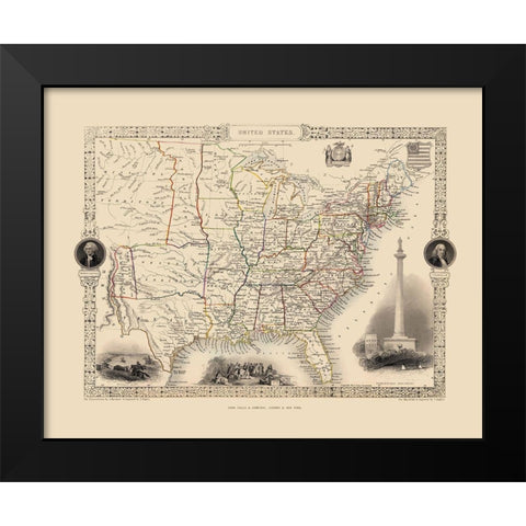 United States - Tallis 1851 Black Modern Wood Framed Art Print by Tallis