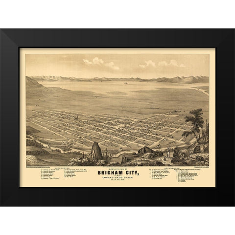 Brigham Utah - Glover 1875 Black Modern Wood Framed Art Print by Glover