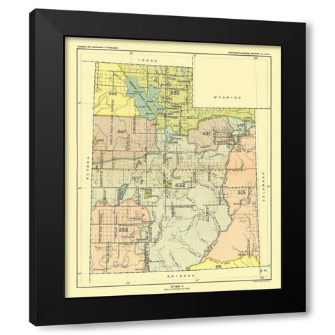 Utah - Great Salt Lake - Hoen 1896 Black Modern Wood Framed Art Print by Hoen