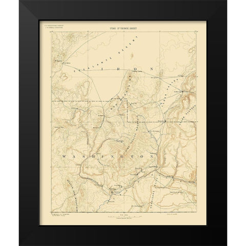 St George Utah Sheet - USGS 1891 Black Modern Wood Framed Art Print by USGS