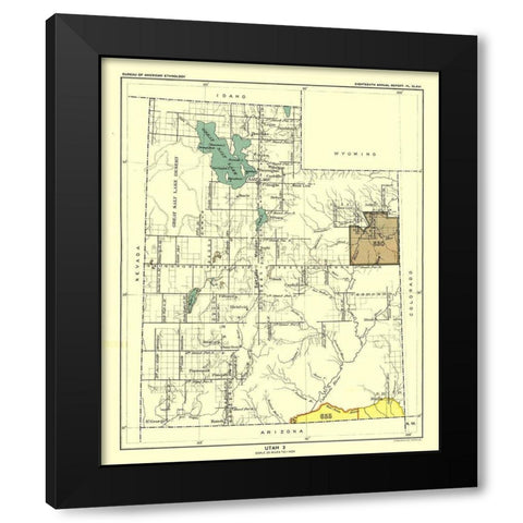 Utah - Hoen 1896 Black Modern Wood Framed Art Print with Double Matting by Hoen