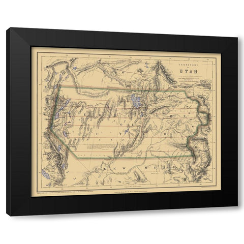 Utah Territory - Rogers and Holt 1857 Black Modern Wood Framed Art Print with Double Matting by Rogers