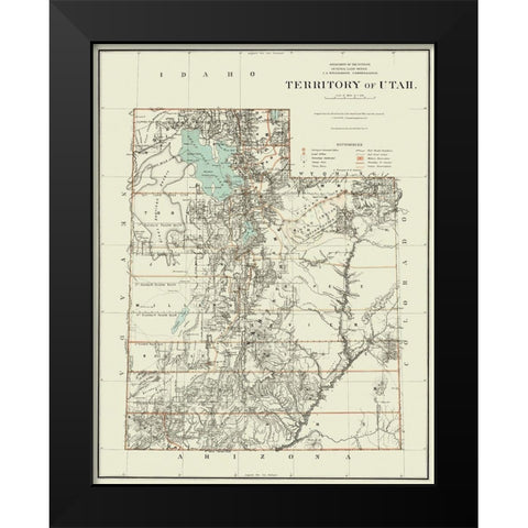 Utah Territory - Dept of Interior 1879 Black Modern Wood Framed Art Print by DOI