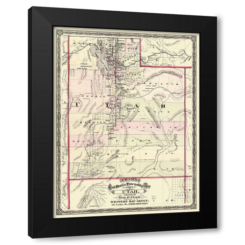Utah - Cram 1875 Black Modern Wood Framed Art Print with Double Matting by Cram