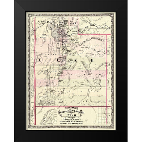 Utah - Cram 1875 Black Modern Wood Framed Art Print by Cram