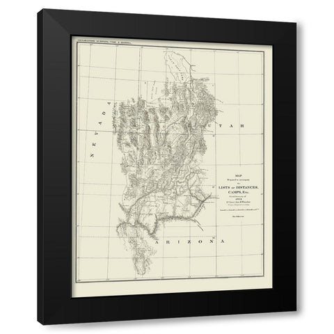 Nevada Utah Arizona Geographical - Wheeler 1872 Black Modern Wood Framed Art Print with Double Matting by Wheeler