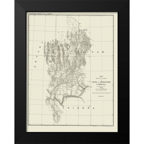 Nevada Utah Arizona Geographical - Wheeler 1872 Black Modern Wood Framed Art Print by Wheeler