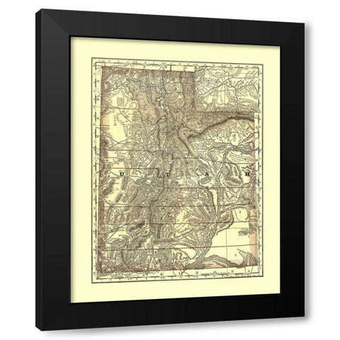Utah - Rand McNally 1876 Black Modern Wood Framed Art Print with Double Matting by Rand McNally